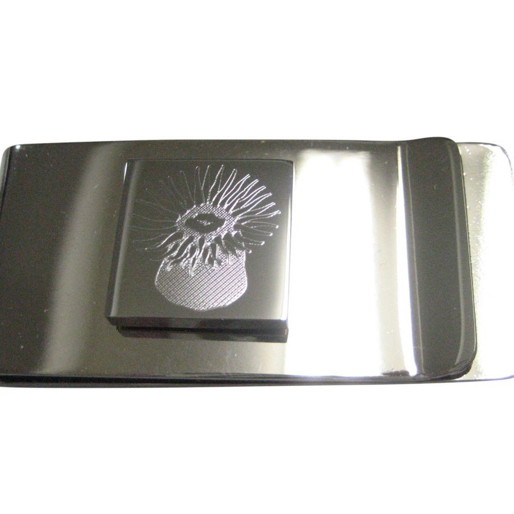 Silver Toned Square Etched Sea Anemone Money Clip